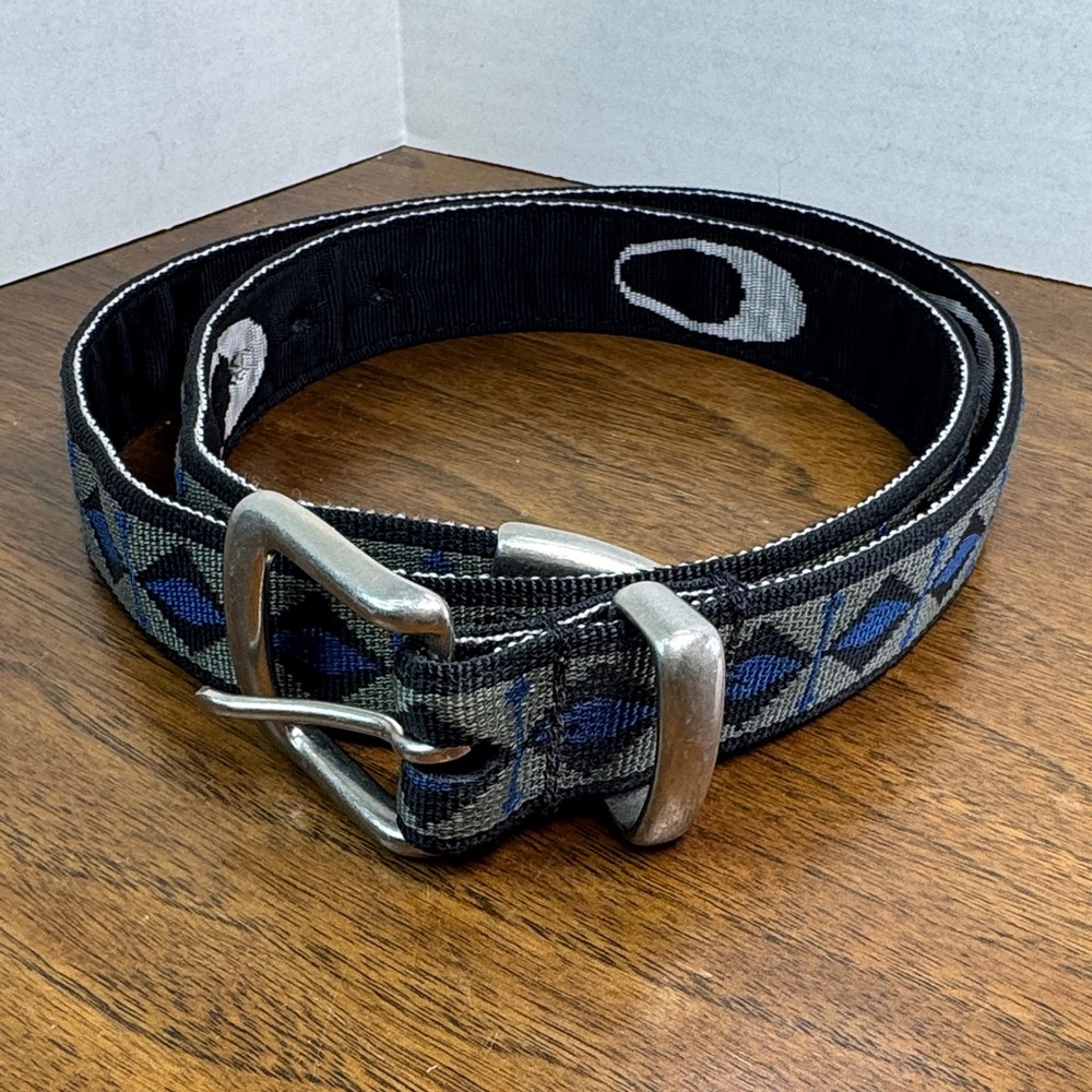 Croakies Woven Geometric Belt Black/Gray w/ Silver Metal Hardware, Mens sz34